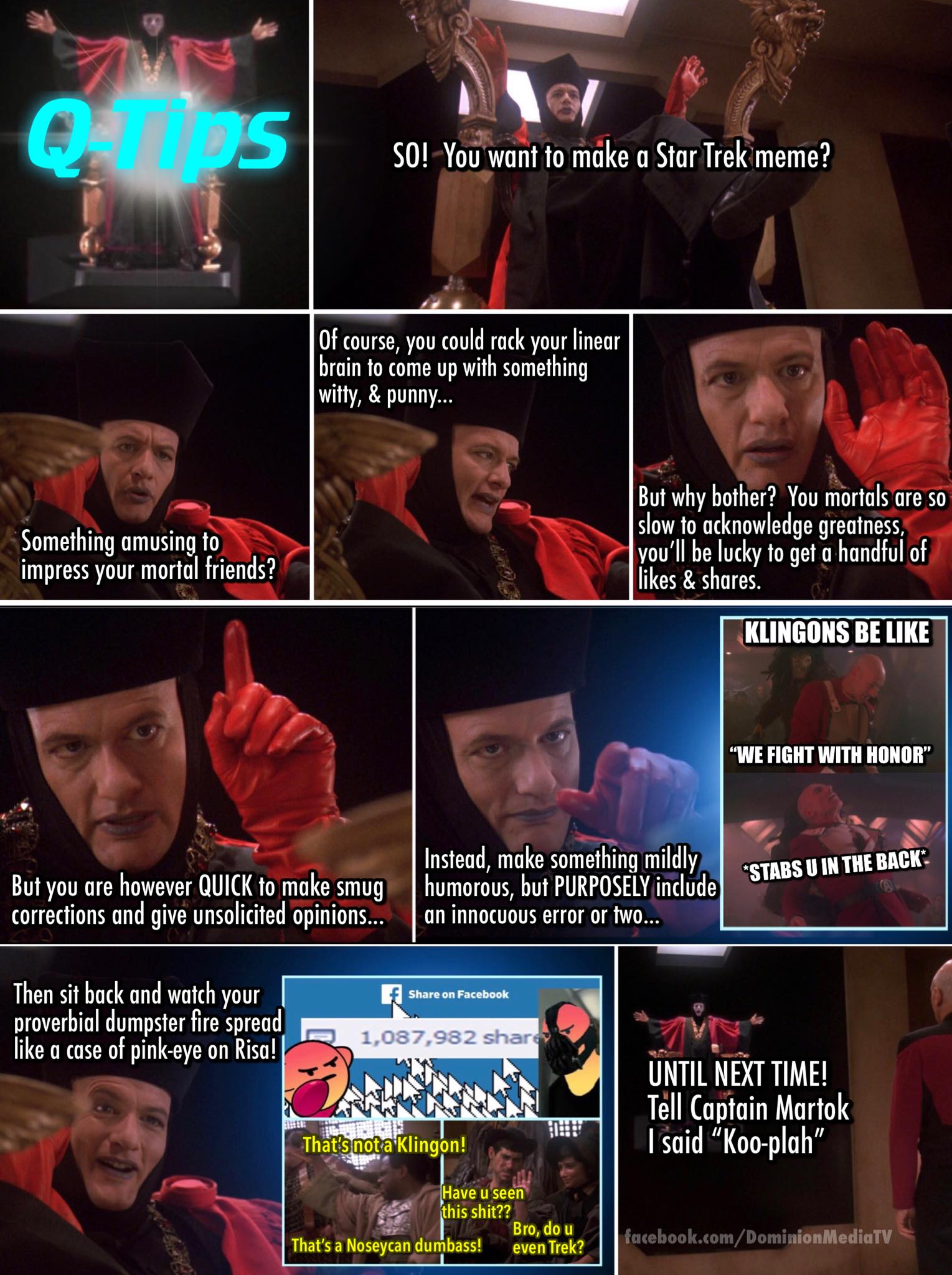 This meme is a screenshot from the Star Trek: The Next Generation episode "The Outcast" featuring the character Q. Q is talking to Captain Jean-Luc Picard and making a joke about the captain's love of Star Trek. The meme is captioned with the text "I find your lack of faith... disturbing" but with "I find your lack of memes... disturbing".